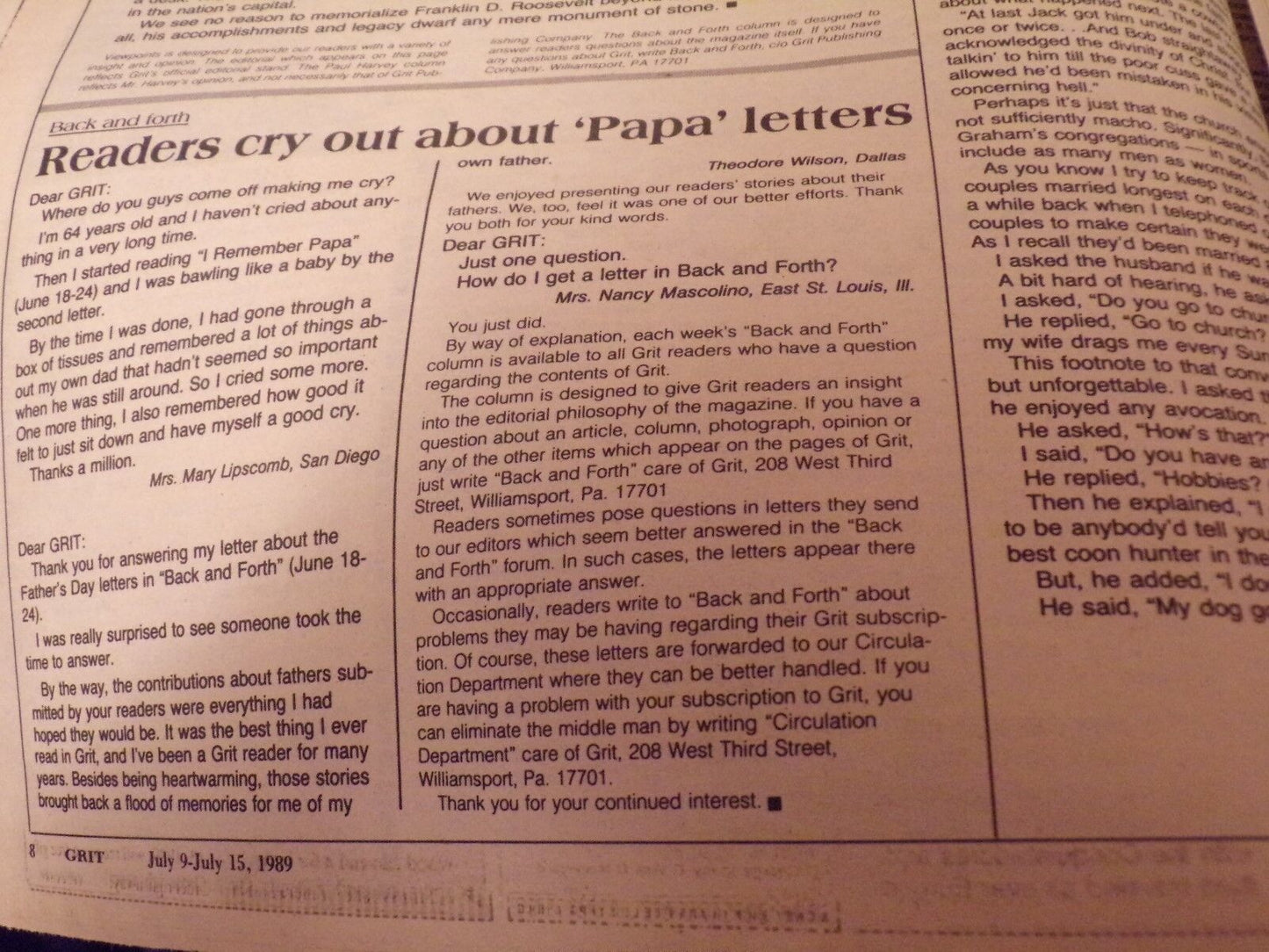 Grit: America's Family Newspaper (July 9-15, 1989 Edition)