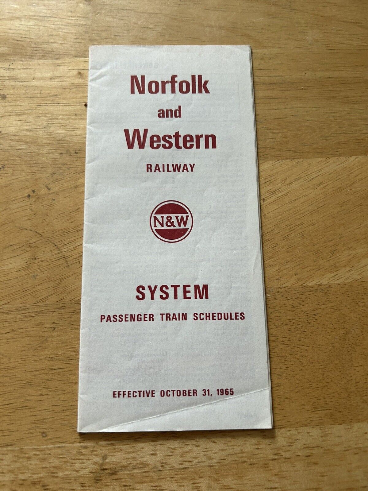 NORFOLK AND WESTERN RAILWAY  SYSTEM PASSENGER TRAIN SCHEDULES Eff. Oct. 31, 1965