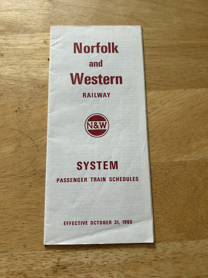 NORFOLK AND WESTERN RAILWAY  SYSTEM PASSENGER TRAIN SCHEDULES Eff. Oct. 31, 1965