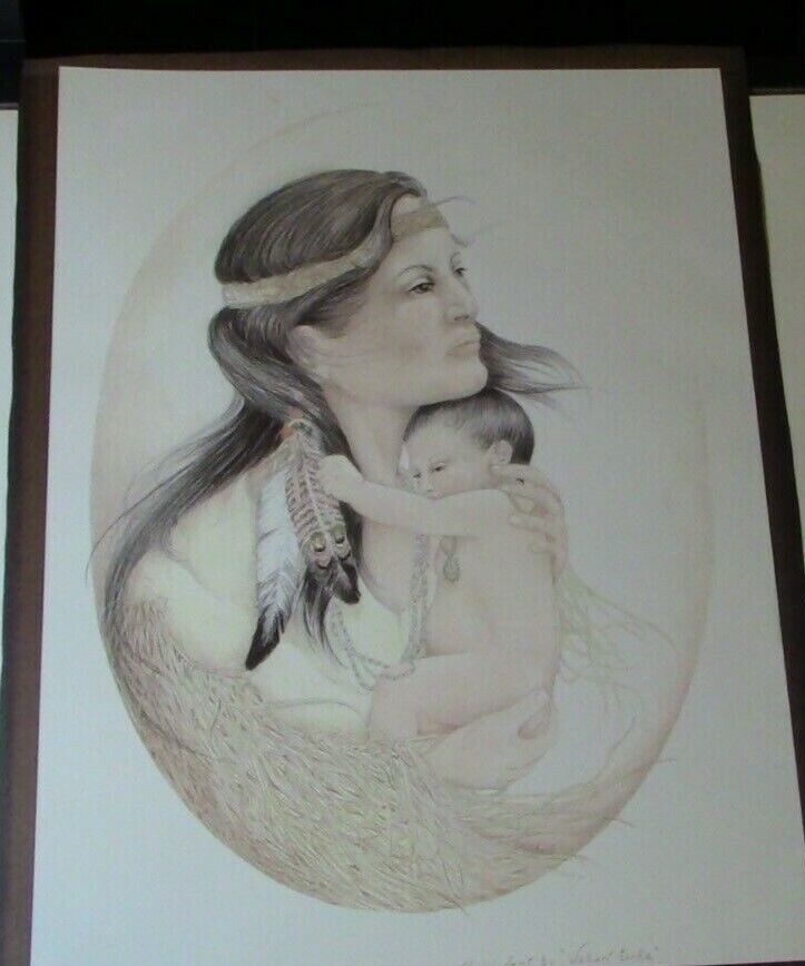 Artist S. Mitchell (Osage Indian Tribe) Presents: Female Hugging Baby Print