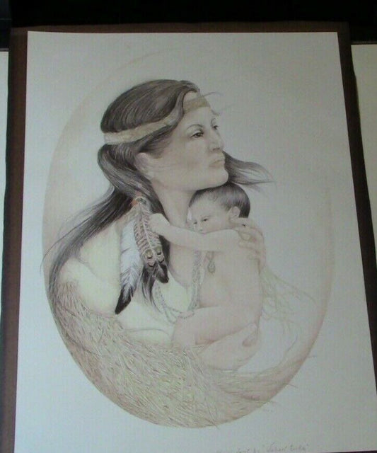 Artist S. Mitchell (Osage Indian Tribe) Presents: Female Hugging Baby Print