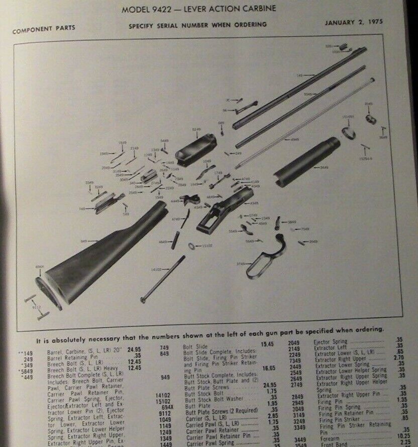 Vintage 1975 Winchester Firearms Component Parts Catalog