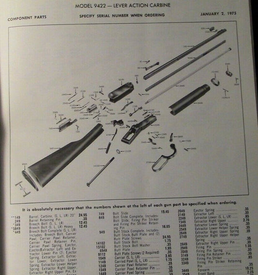 Vintage 1975 Winchester Firearms Component Parts Catalog