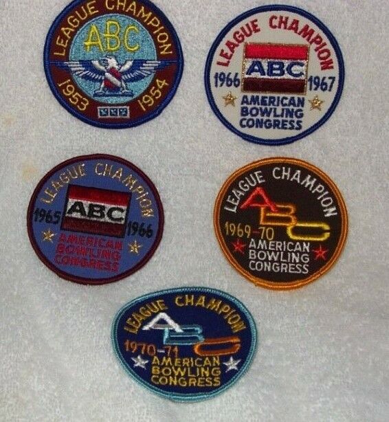 VINTAGE-SET OF 5 ABC AMERICAN BOWLING CONGRESS LEAGUE CHAMPION PATCHES