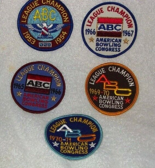 VINTAGE-SET OF 5 ABC AMERICAN BOWLING CONGRESS LEAGUE CHAMPION PATCHES
