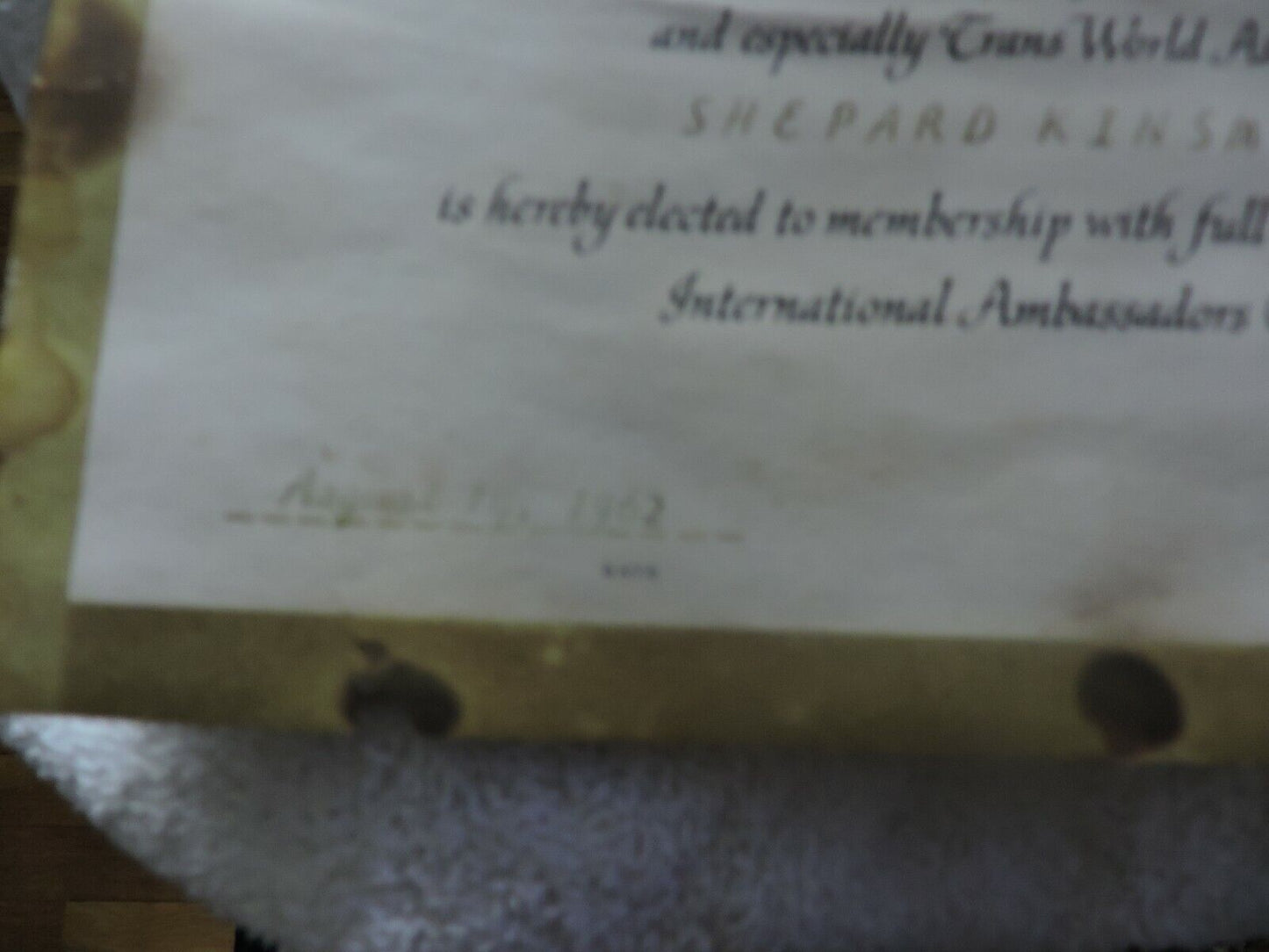 The Ambassadors Club TWA Award 1962   10x8.5 inches