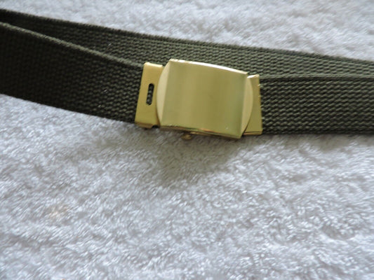 SCOUT BELT GREEN WITH GOLD BUCKLE--35 INCHES--NEW