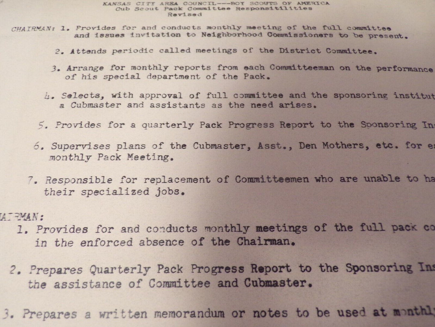 Vintage 1960s Cub Scout Pack: Committee Responsibilities Copies