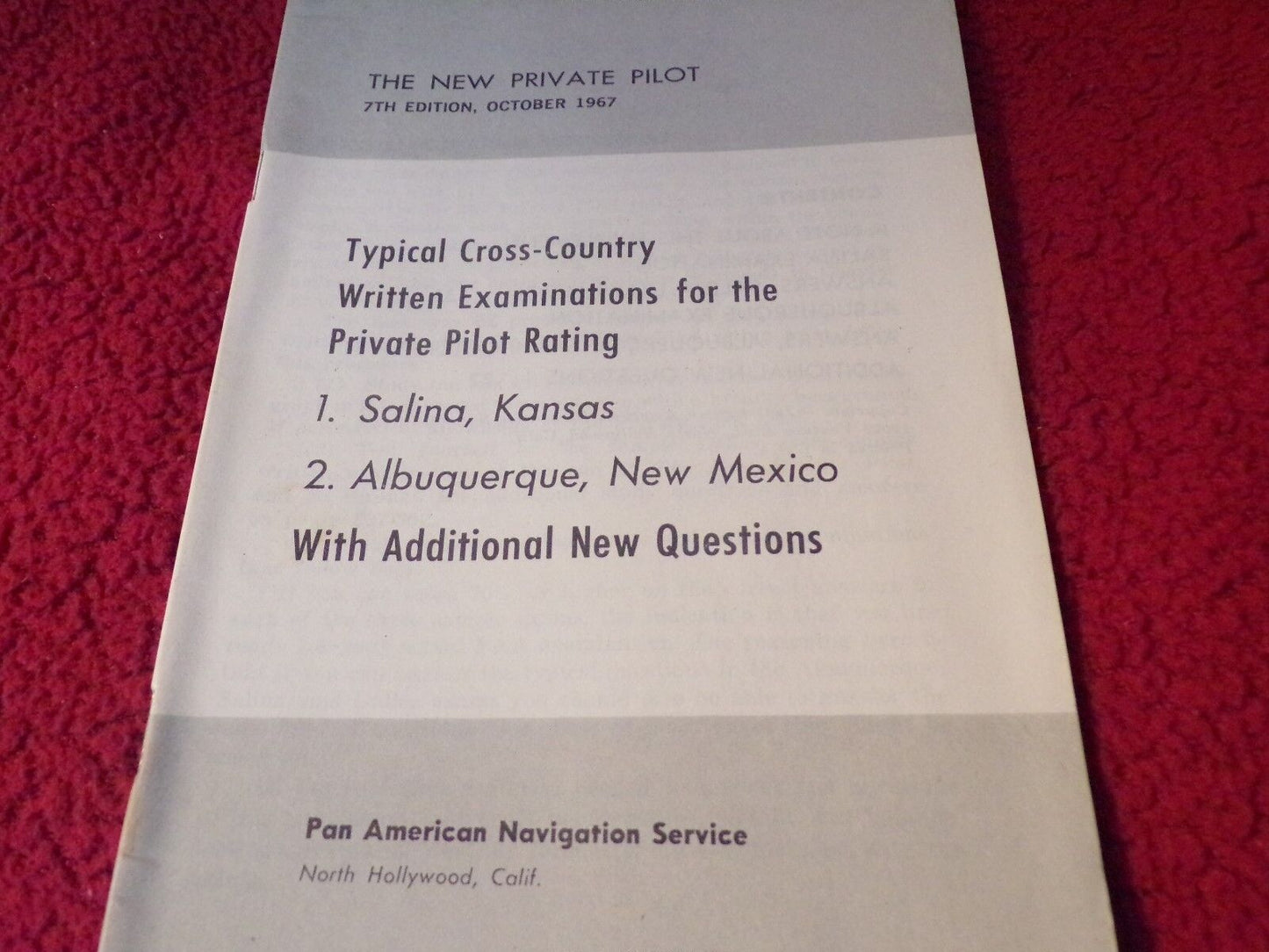 Typical Cross-Country Written Examinations for the Private Pilot Rating