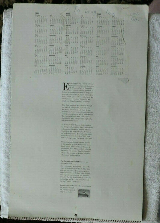 1991 John Deere Calendar, Barton County Implement Co.  Lamar, MO