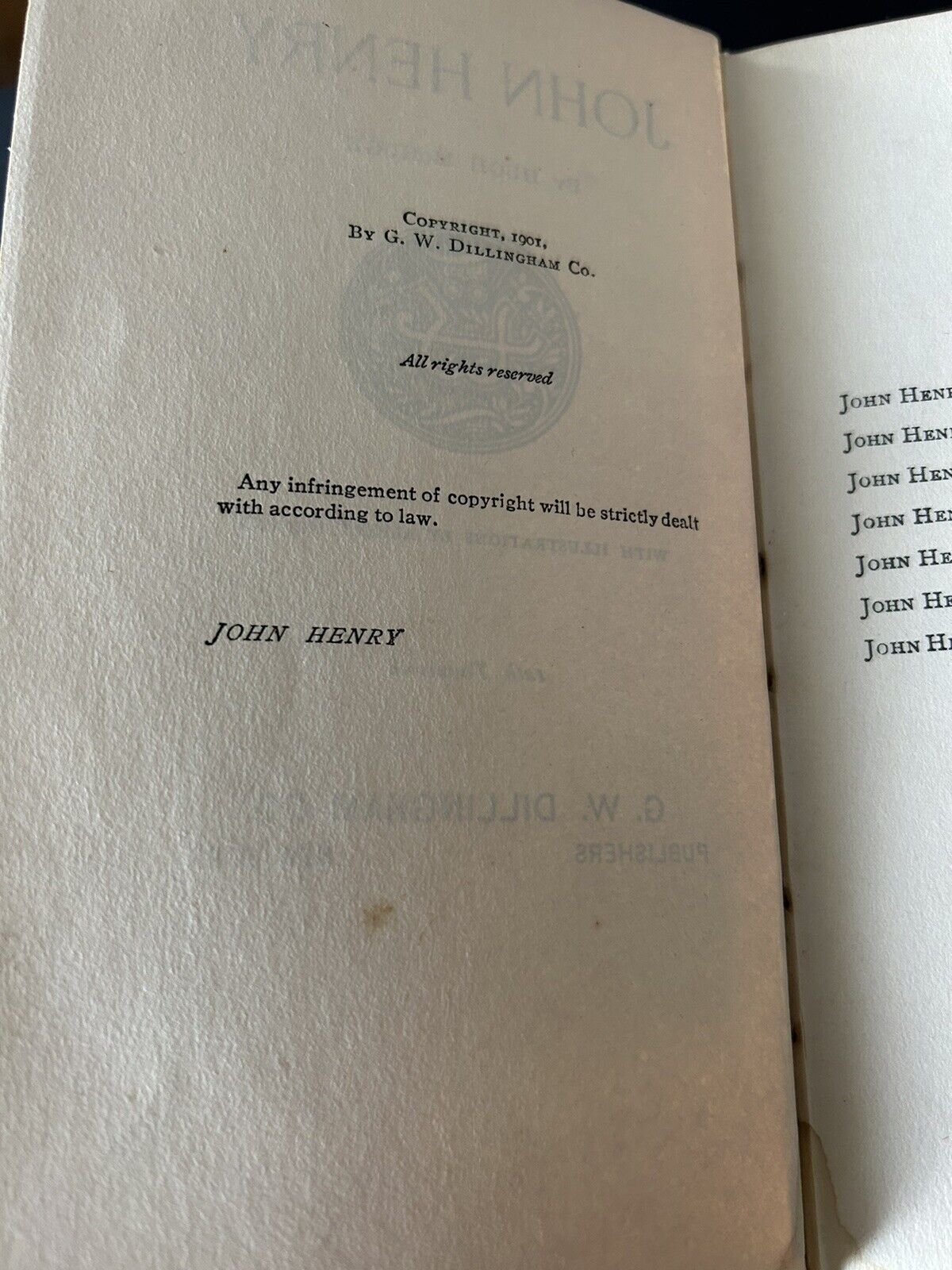 Vintage Literature:  "John Henry" By Hugh McHugh Printed 1901
