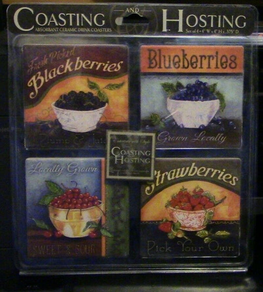 Set of 4 Ceramic Coasters: Coasting and Hoasting Fruit Coasters