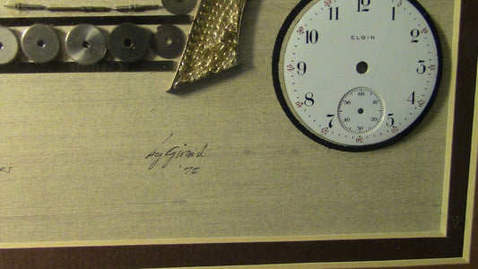 Framed/Signed Clock/Watch Art: Using Elgin Watch Parts/Olds13 1/2