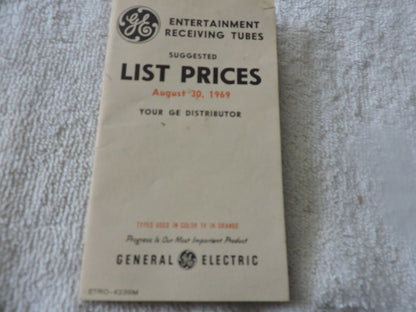 GE TUBE LIST PRICES, AUGUST 30, 1969
