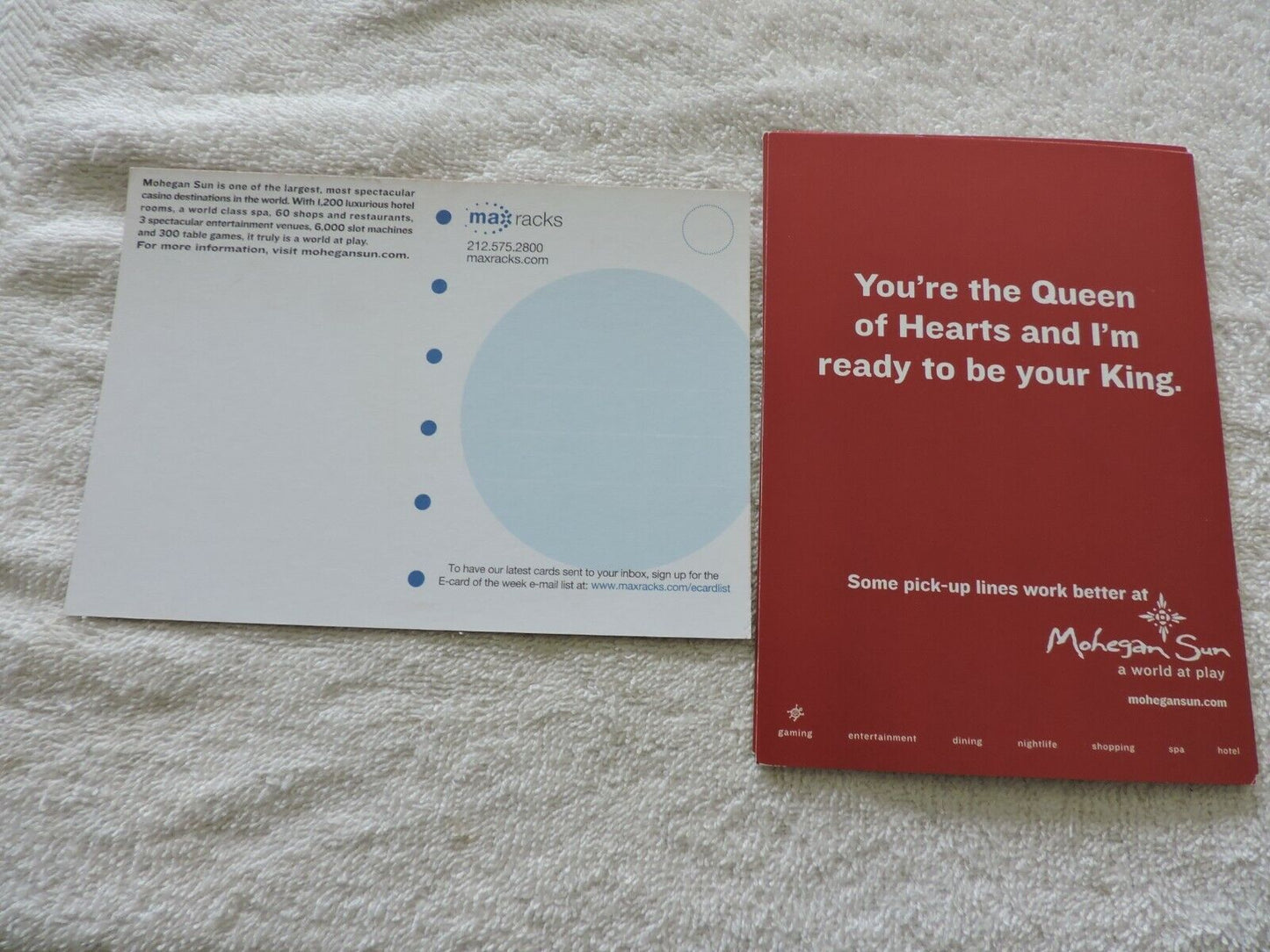 MOHEGAN SUN CASINO POSTCARD YOU'RE THE QUEEN OF HEARTS AND READY TO BE YOUR KING