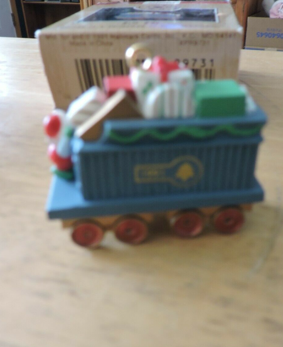 HALLMARK KEEPSAKE ORNAMENTS--LOCOMOTIVE, BOX CAR, GIFT CAR