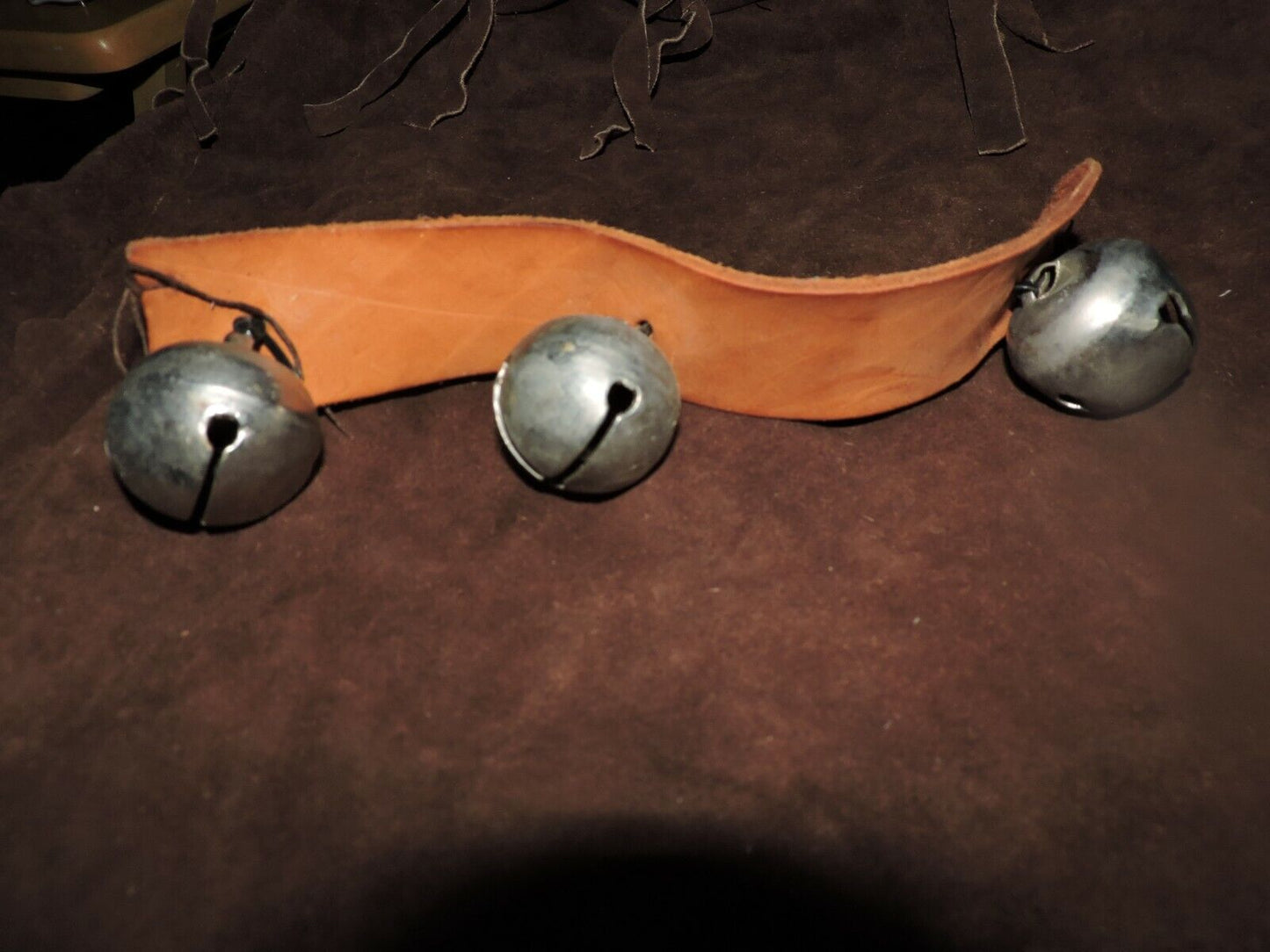 SCOUTS LEATHER INDIAN DANCE COSTUME WITH BELLS AND POUCH WITH LEATHER BELT