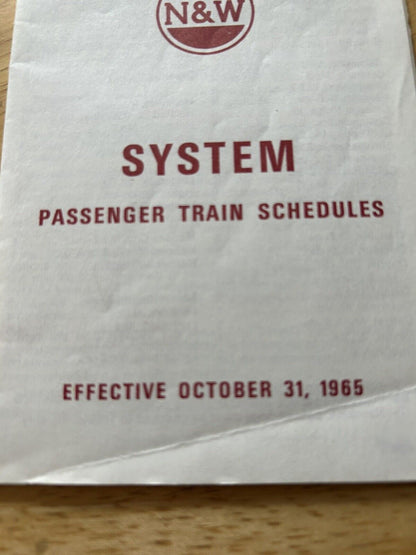 NORFOLK AND WESTERN RAILWAY  SYSTEM PASSENGER TRAIN SCHEDULES Eff. Oct. 31, 1965