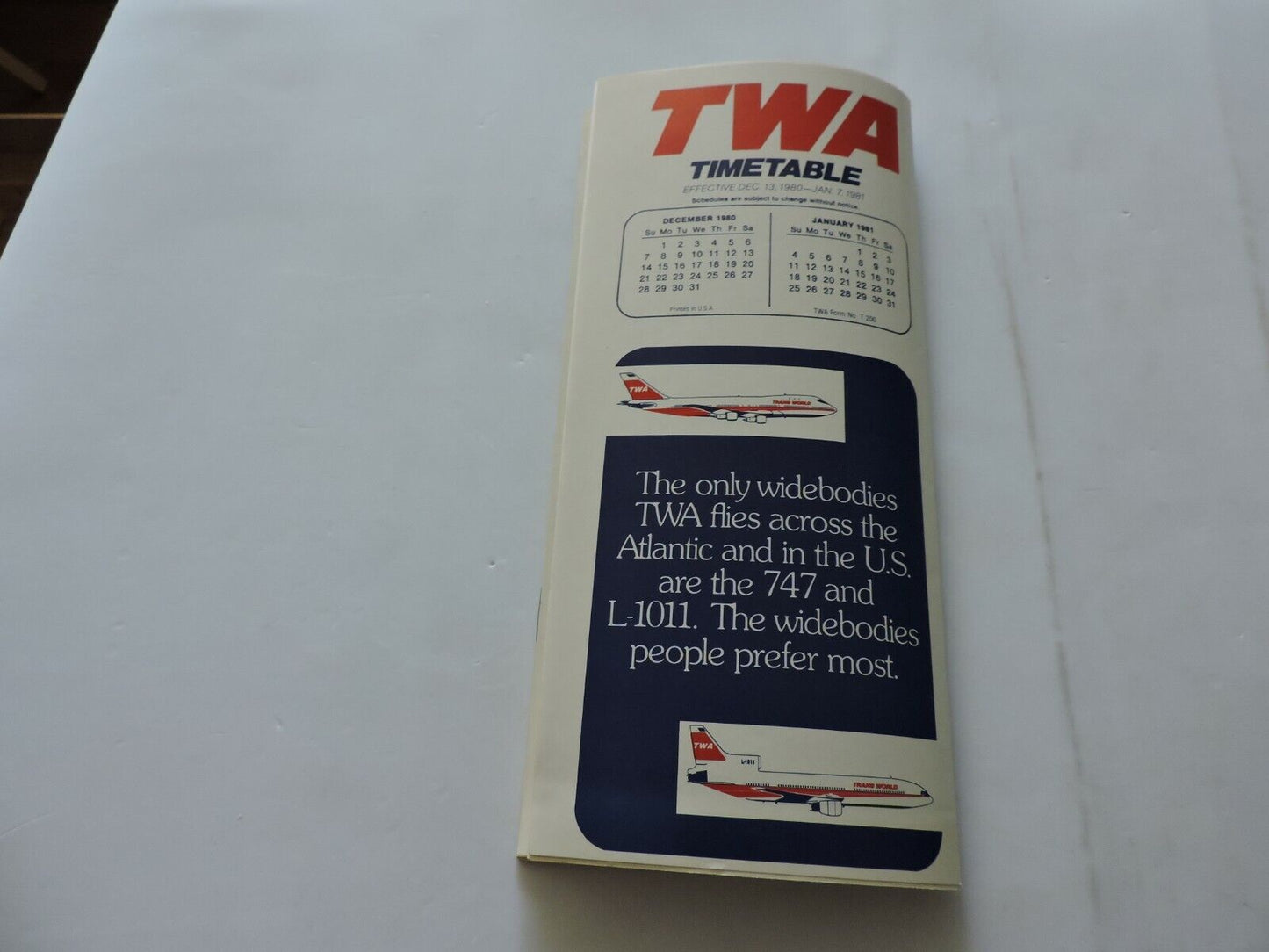 TWA  TIMETABLE   DECEMBER 13, 1980-JANUARY 7,1981