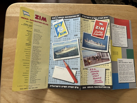 VINTAGE:  1959 ZIM SAILING SCHEDULE TRANS-ATLANTIC SAILING