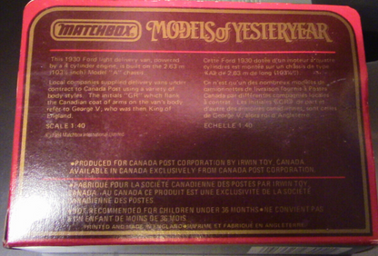 Matchbook Models of Yesterday 1930 Model A Ford Van (Y22) "POSTES CANADA POST"
