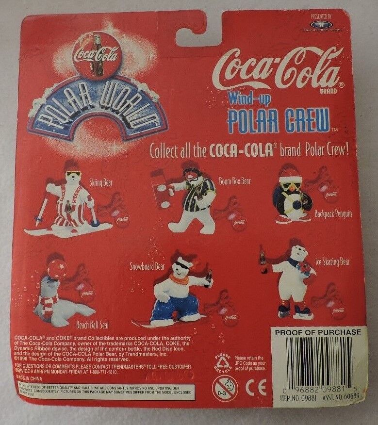 Coca-Cola Wind Up Polar Crew "Snowboard Bear" with Magnetic Snowboard