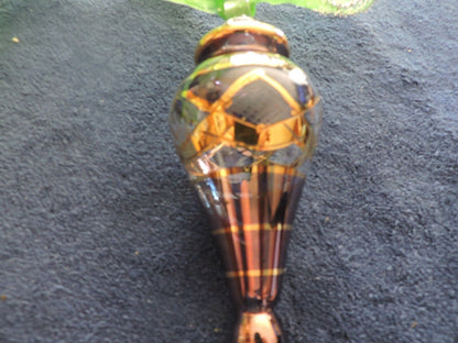 BLOWN GLASS CHRISTMAS ORNAMENT WITH PICTORIAL INLAYS 6.5 LONG 7 INCHES ROUND
