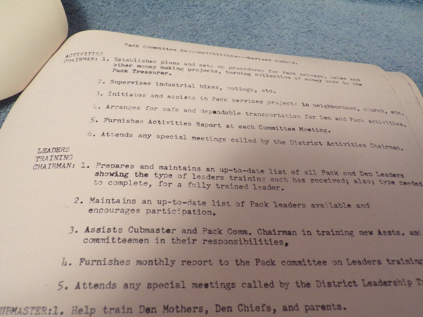 Vintage 1960s Cub Scout Pack: Committee Responsibilities Copies