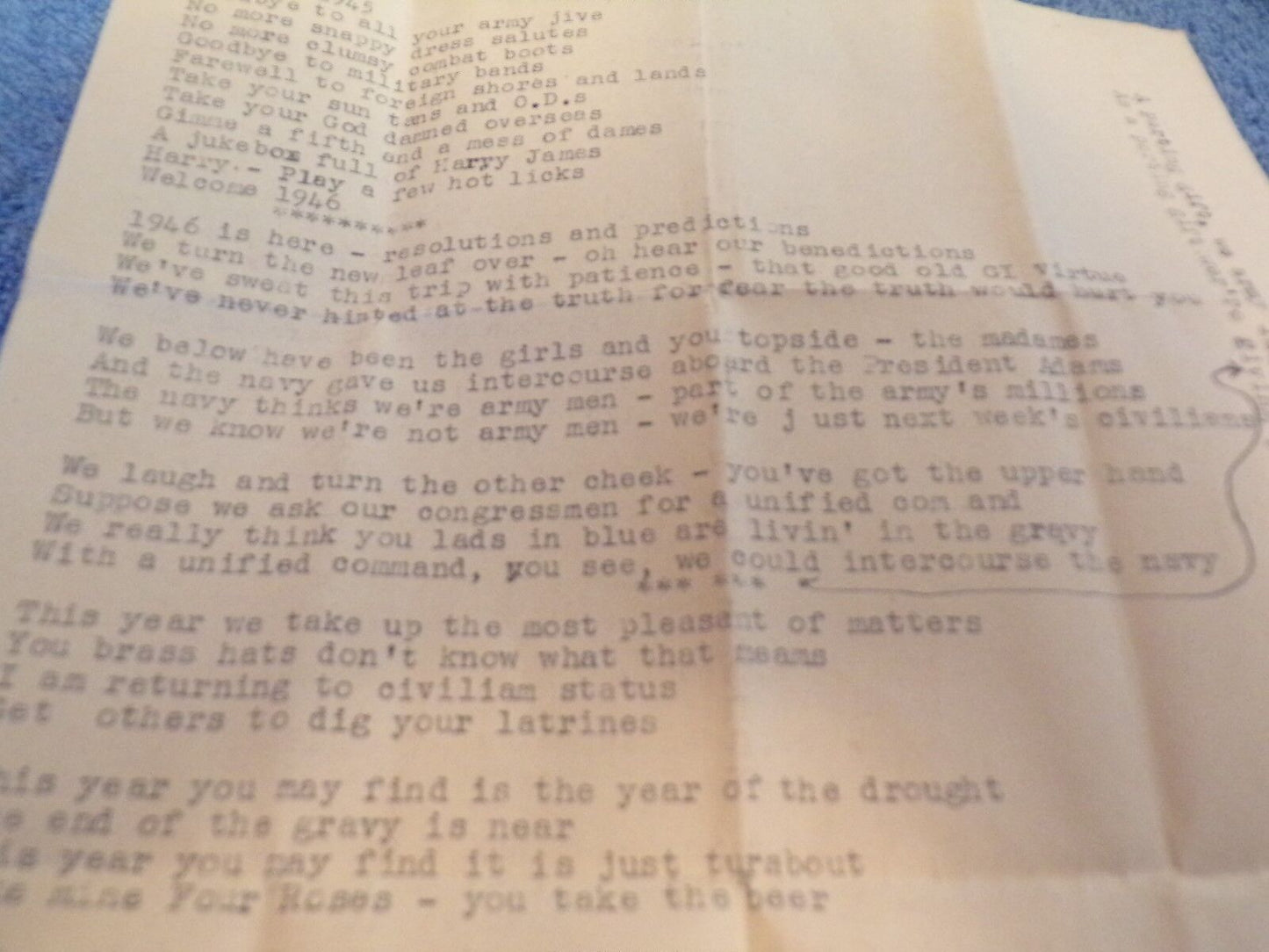 Unpublished Poem WWII "Goodbye 1945" Author: Major Joshua Taylor