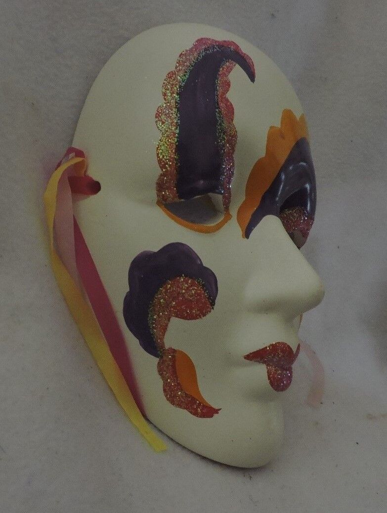 Clay Glittery Pink Yellow Purple Mardi Gras MaskWall Hanging Colorful Festive