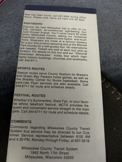 TIMETABLE: 1991 MILWAUKEE COUNTY TRANSIT GUIDE MLWAUKEE COUNTY