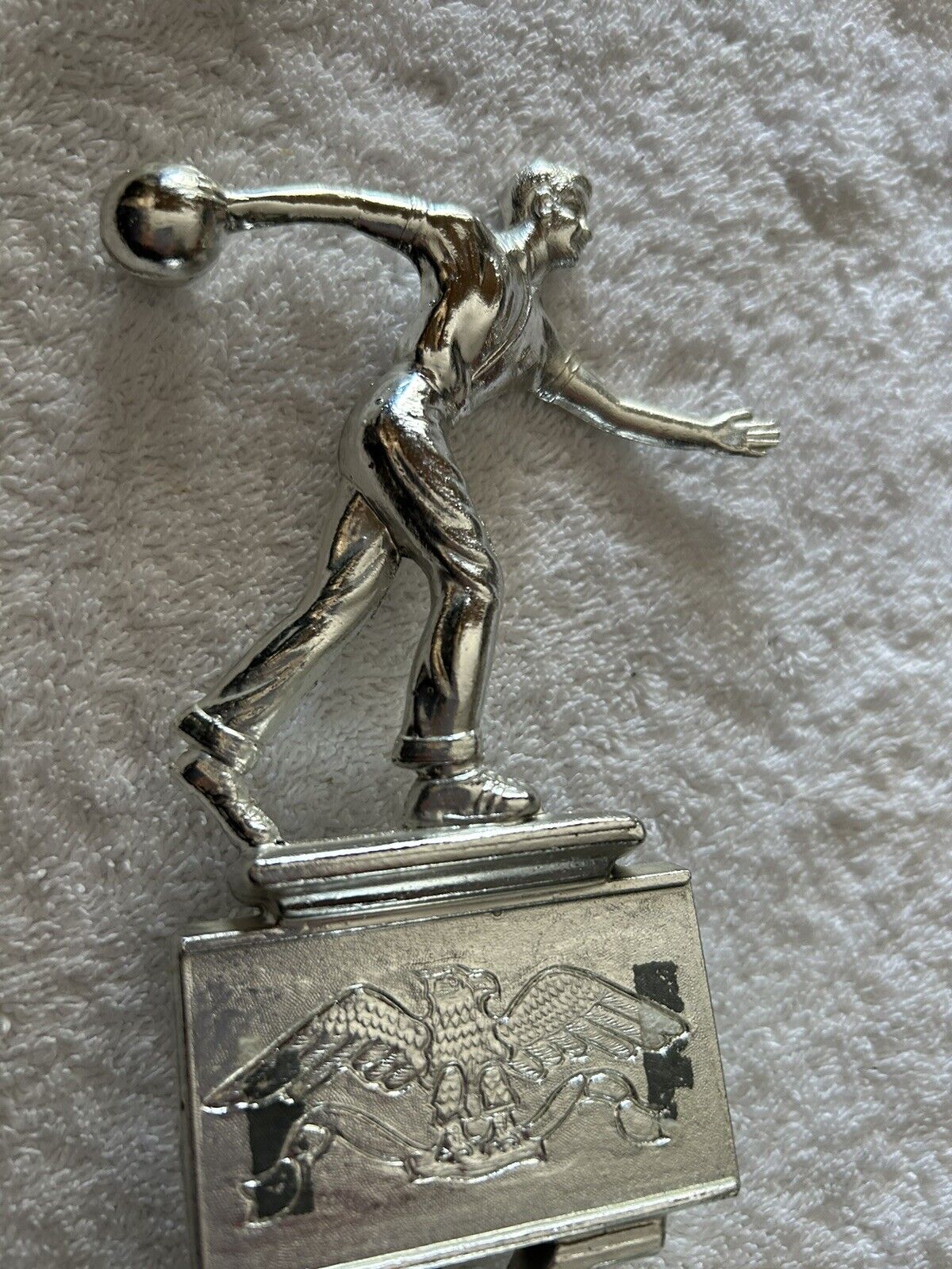 TROPHY: BOWLING SILVER ON MARBLE BASE, 7X3X2 INCHES