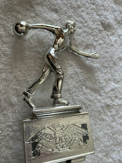 TROPHY: BOWLING SILVER ON MARBLE BASE, 7X3X2 INCHES