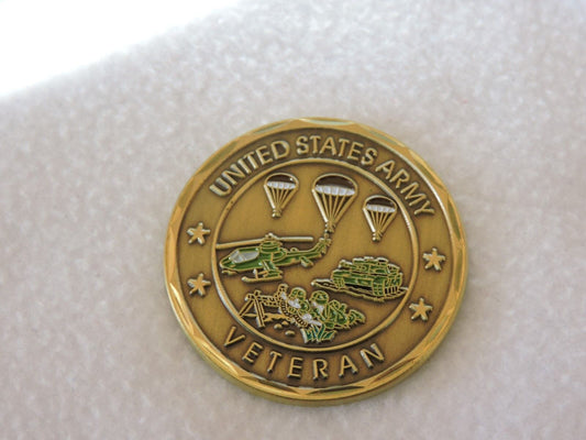 U.S. Army / Veteran -Challenge Coin-Duty-Honor-Country-Green and Bronze Colored