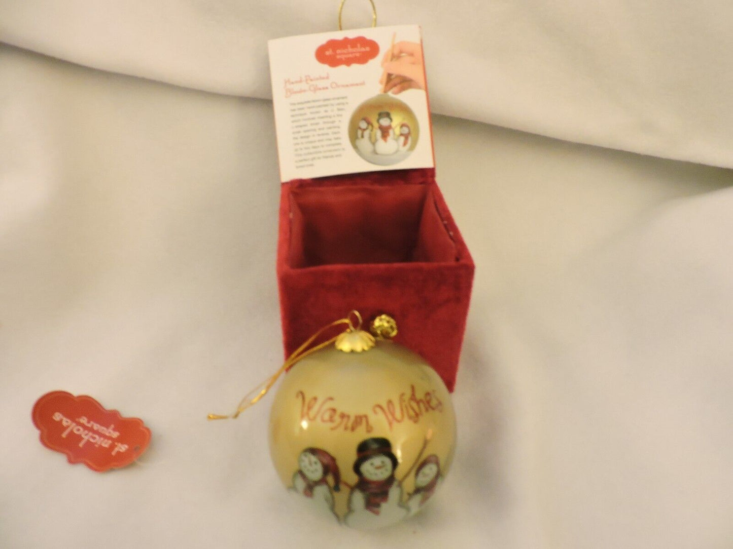 Hand Painted (In Reverse) St. Nicholas Square Snowmen Glass Ornament