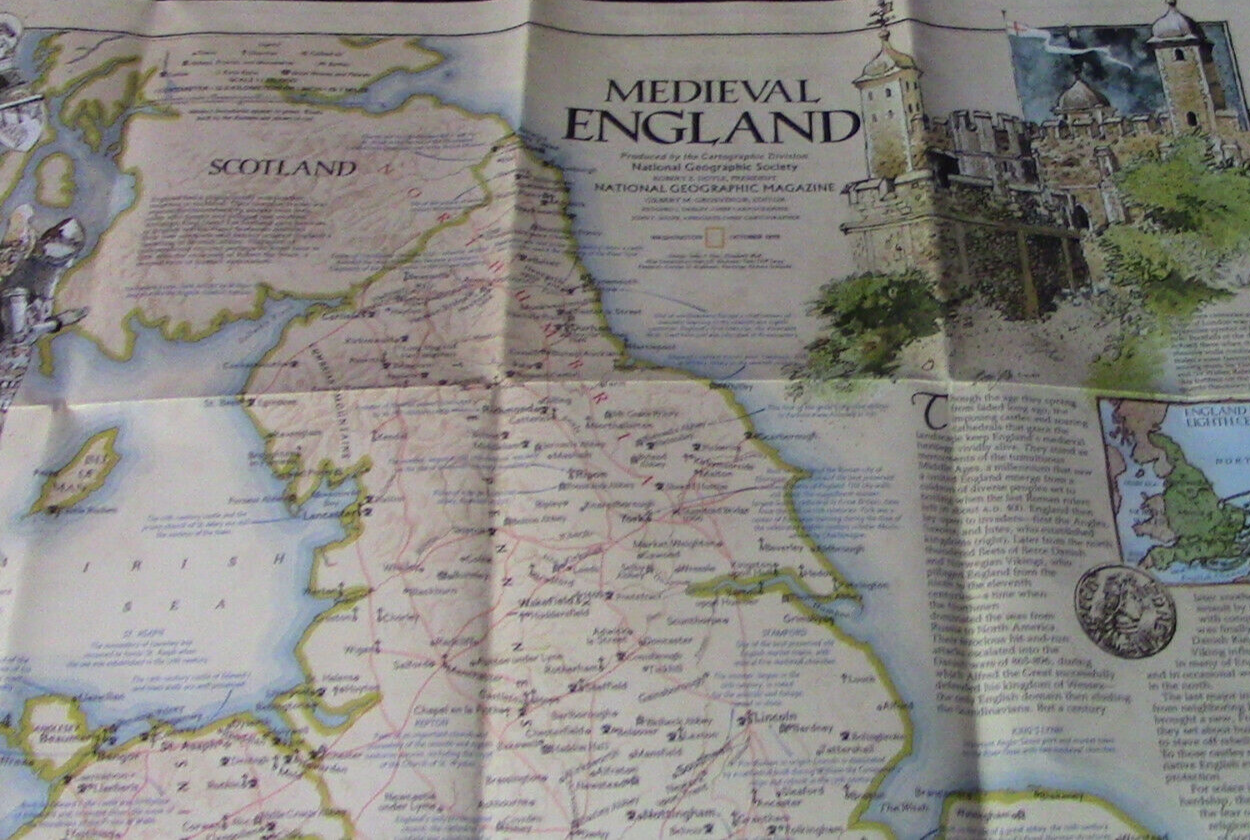 The National Geographic Magazine Map The British Isles & Medieval England 1979