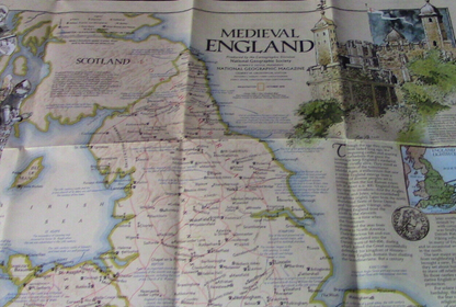 The National Geographic Magazine Map The British Isles & Medieval England 1979