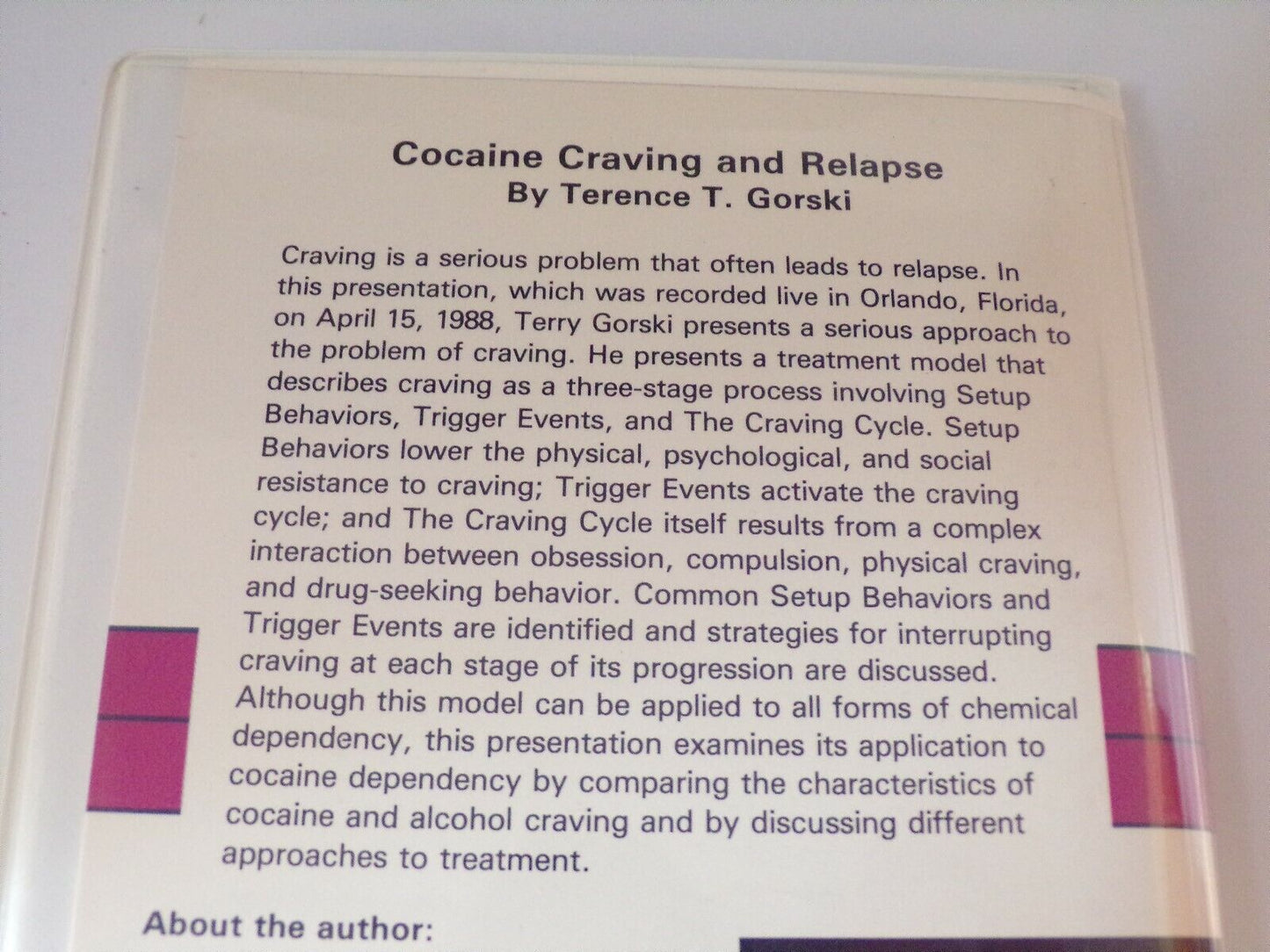 Cocaine Craving and Relapse: A Comparison Between Alcohol and Cocaine (Cassette)