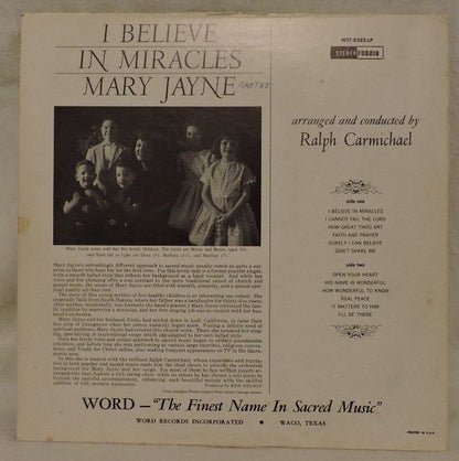 I Believe in Miracles Vinyl Album presented by: Mary Jane