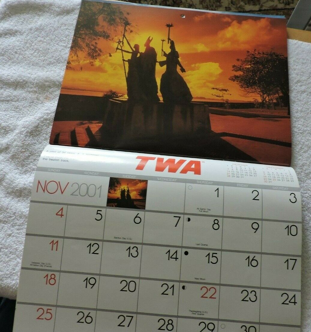 COLLECTIBLE TRANS WORLD AIRLINE 2001 TRAVEL CALENDAR-NEW