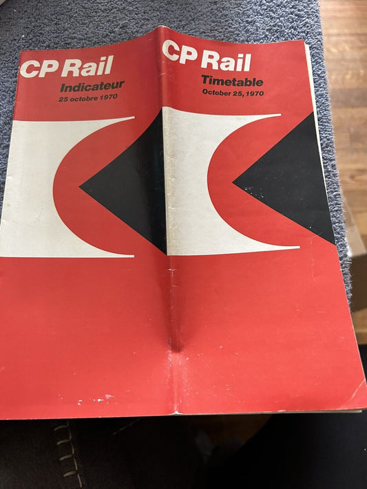 CP RAIL TIMETABLE OCTOBER 25, 1970