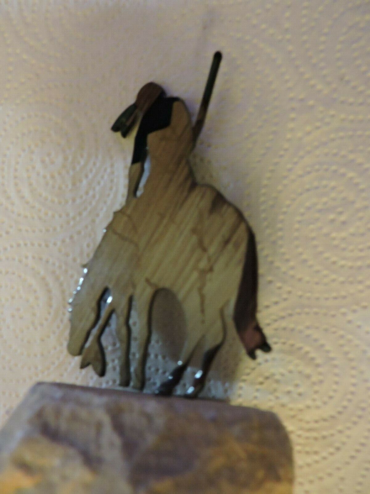 TRAIL OF TEARS METAL ART SCULPTURE  ON STONE BASE (4.5 INCHES TALL, 2 INCH BASE)