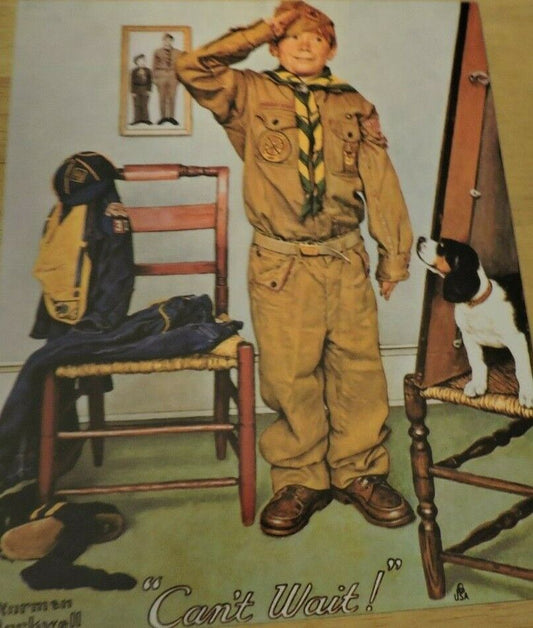 BSA/NORMAN ROCKWELL "CAN'T WAIT" BOY SCOUT 8X10 PICTURE POST CARD