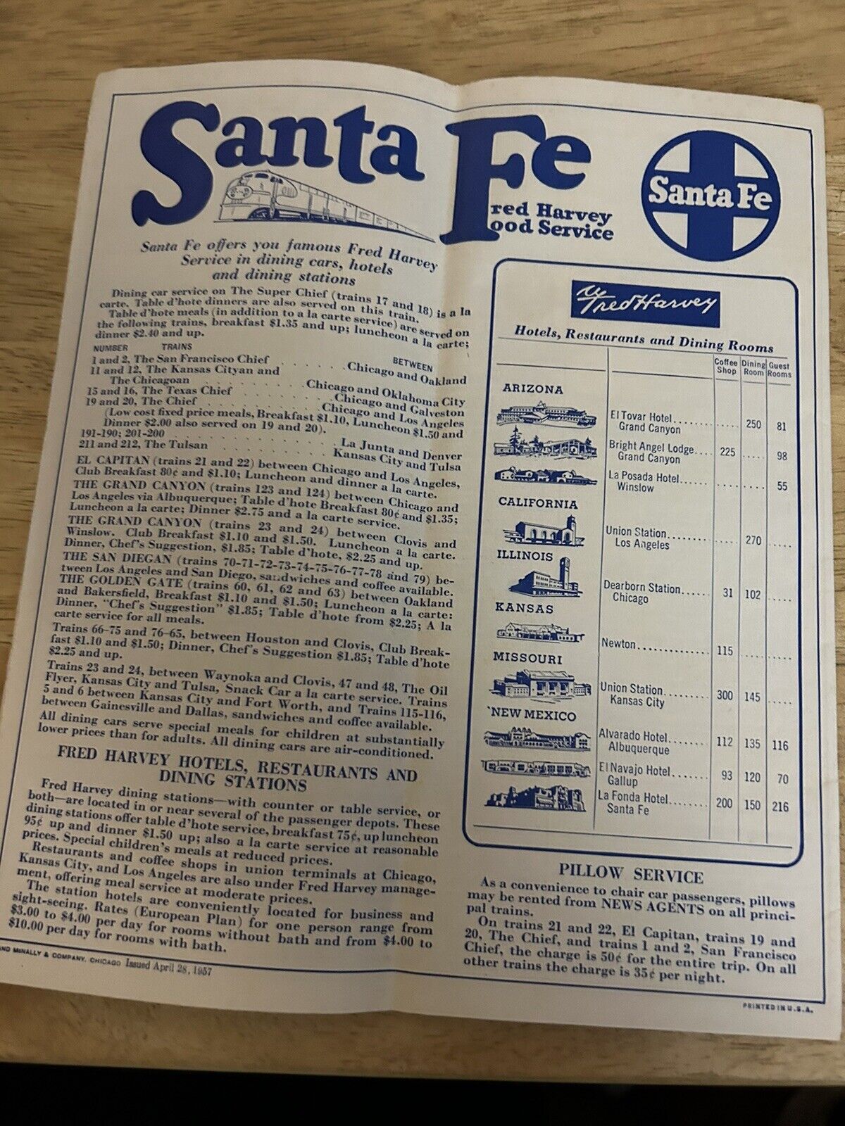 SANTA FE SYSTEM TIMETABLES TICKET AGENT EDITION APRIL 28, 1957