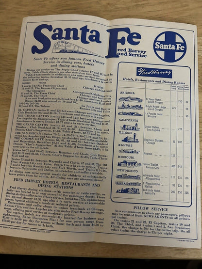 SANTA FE SYSTEM TIMETABLES TICKET AGENT EDITION APRIL 28, 1957