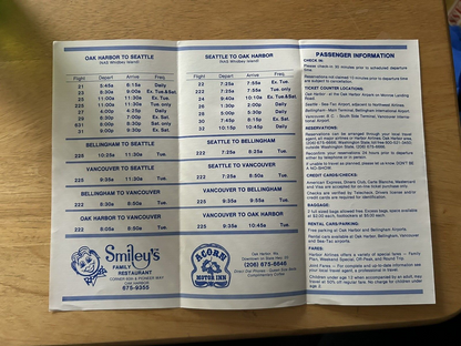 HARBOR AIRLINES FLIGHT SCHEDULE APRIL 29, 1984