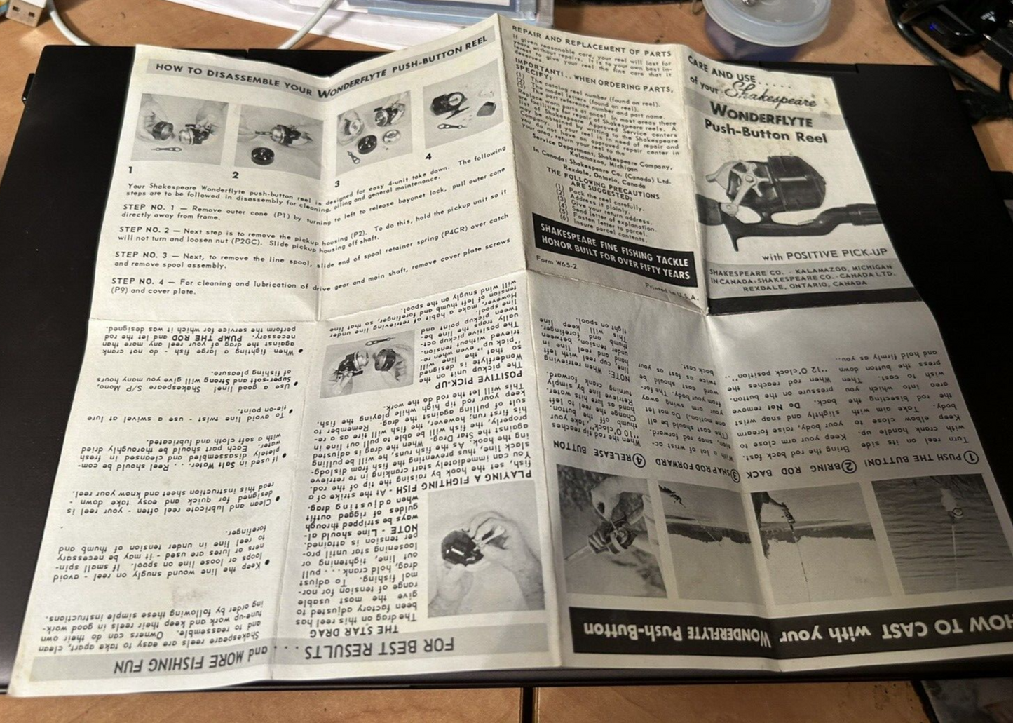 Vintage Shakespeare Wonderflyte Push Button Reel Instructions