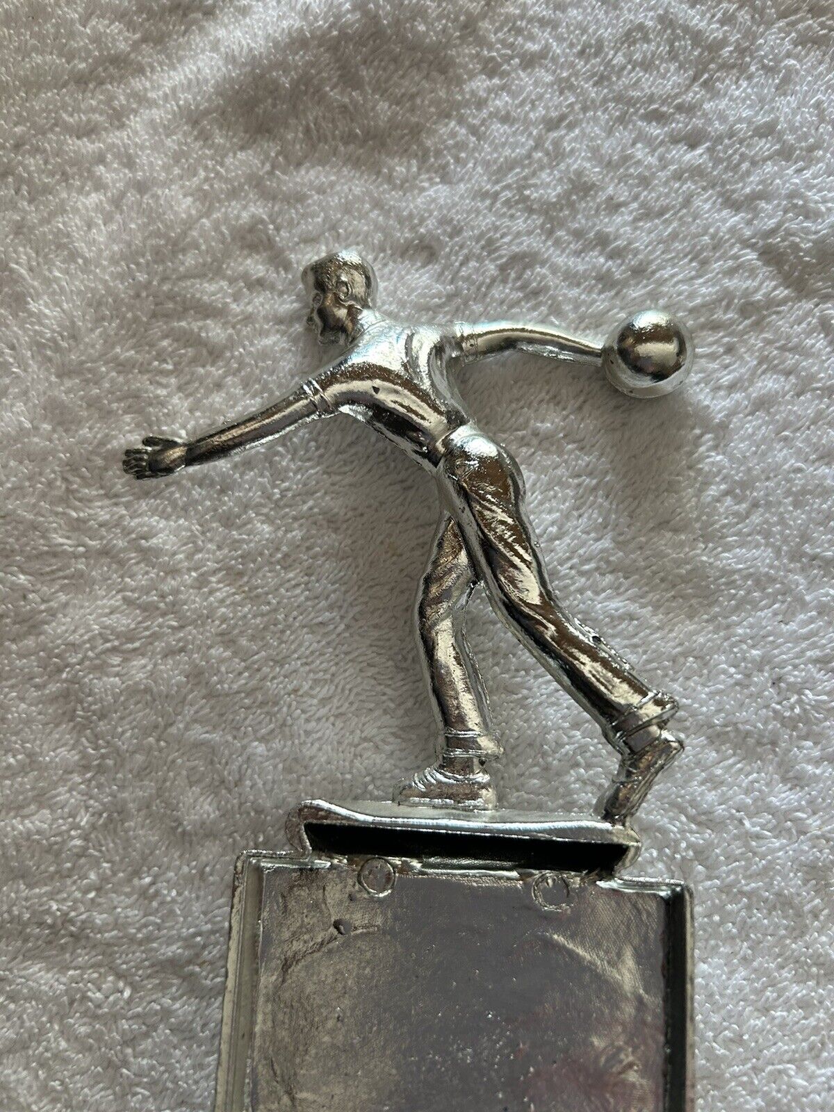 TROPHY: BOWLING SILVER ON MARBLE BASE, 7X3X2 INCHES