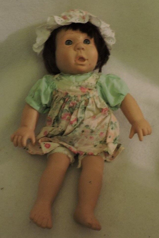 Vintage Porcelain Baby Doll with Original Dress and Bonnet.