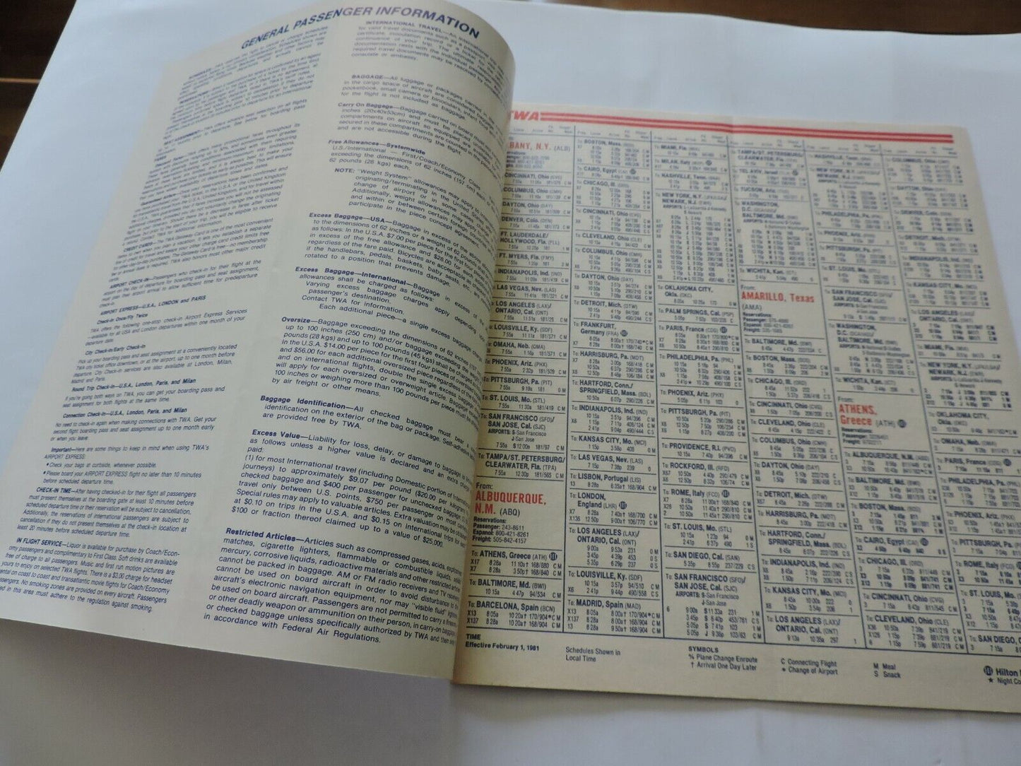 TWA  TIMETABLE   FEBRUARY 1-28, 1981